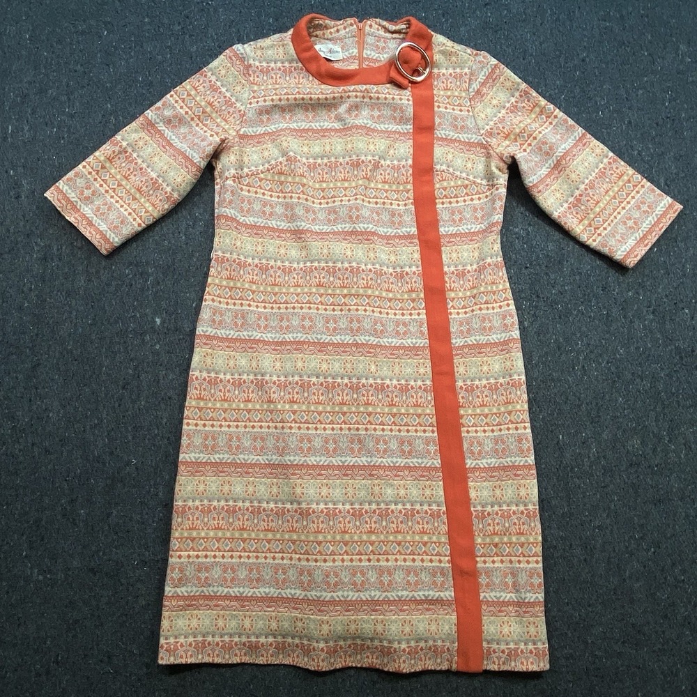 Vintage Amy Adam's Zip Up Geometric Pattern Knit Sweater‎ Dress Women's Sz 33